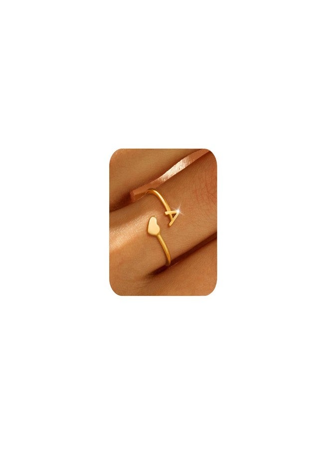 Honsny Gold Initial Rings for Women Non Tarnish 18K Gold Plated Heart Initial Stackable Rings Adjustable Pinky Rings for Women Cute Dainty Alphabet Capital Letter Rings Jewerly Gift - Image 1